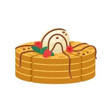 Vector illustration of a stack of Belgian waffles with a ball of ice cream, r Stock Illustration