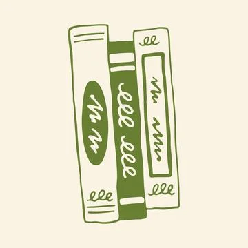 Vector illustration of a stack of three books from the side, hand drawn in Stock Illustration