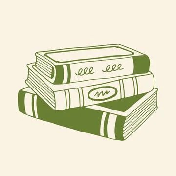 Vector illustration of a stack of three books, hand drawn in green line art Illustrazione stock
