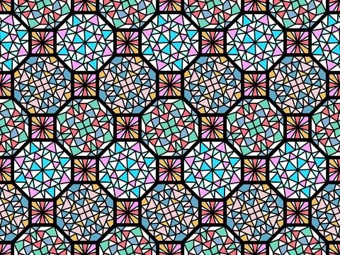 Vector illustration of stained-glass window ornamental eastern colorful ara.. Stock Illustration
