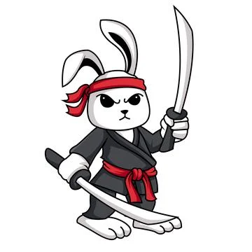Vector illustration of standing cute bunny ninja Stock Illustration