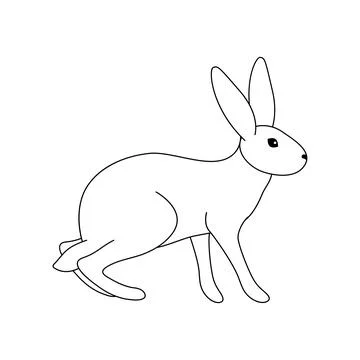 Vector illustration of a standing rabbit. Black outline of a hare on a white Stock Illustration