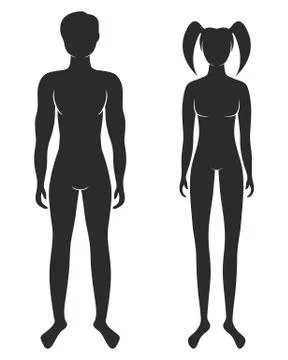 Vector illustration of standing silhouettes of man and woman, female and male Stock Illustration