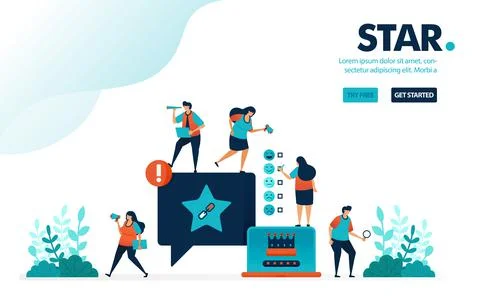 Vector illustration star & satisfaction. People give star rank on comments. S Stock Illustration