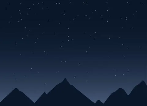 Vector illustration of starry night sky lanscape with mountains sihouettes Stock Illustration