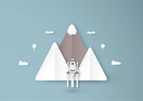 Vector illustration with start up concept in paper cut, craft and origami sty Stock Illustration