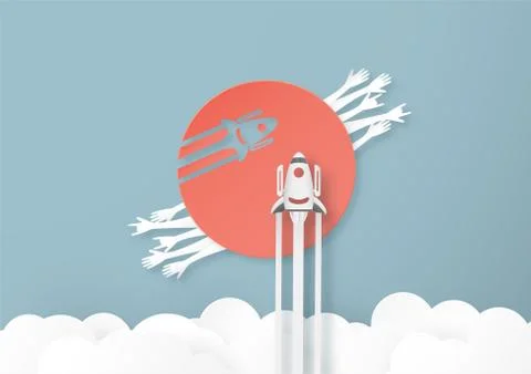 Vector illustration with start up concept in paper cut, craft and origami sty Stock-Illustration
