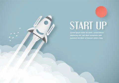Vector illustration with start up concept in paper cut, craft and origami sty Stock Illustration