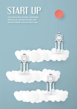 Vector illustration with start up concept in paper cut, craft and origami sty Stock Illustration