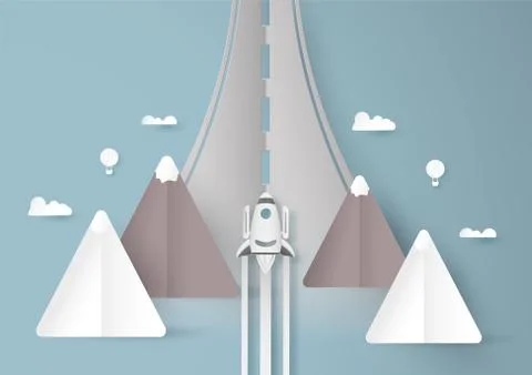 Vector illustration with start up concept in paper cut, craft and origami sty Stock-Illustration