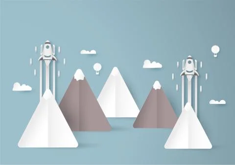Vector illustration with start up concept in paper cut, craft and origami sty Stock Illustration