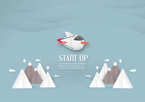 Vector illustration with start up concept in paper cut, craft and origami sty Stock Illustration