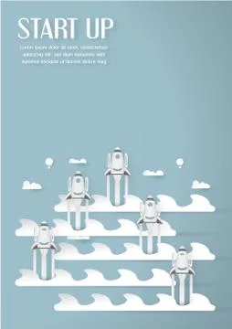 Vector illustration with start up concept in paper cut, craft and origami sty Stock Illustration