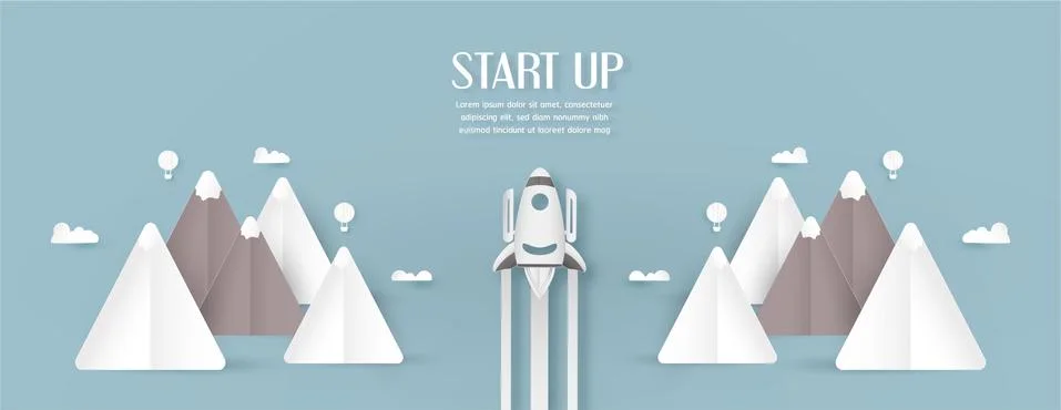 Vector illustration with start up concept in paper cut, craft and origami sty Stock Illustration