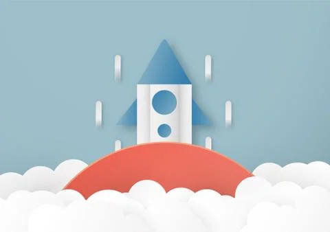 Vector illustration with start up concept in paper cut, craft and origami sty Stock Illustration