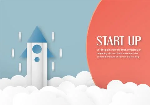 Vector illustration with start up concept in paper cut, craft and origami sty Stock Illustration