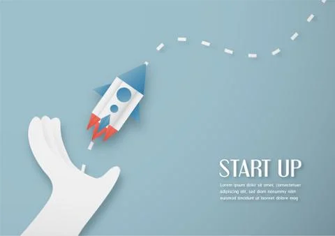Vector illustration with start up concept in paper cut, craft and origami sty Stock Illustration