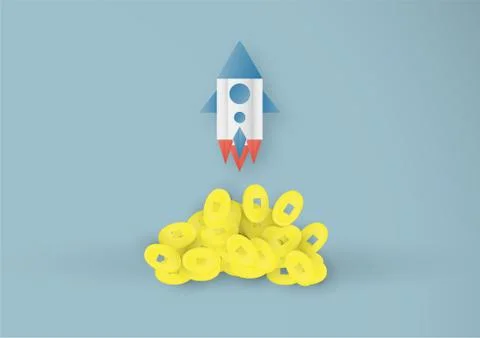 Vector illustration with start up concept in paper cut, craft and origami sty Stock Illustration