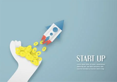 Vector illustration with start up concept in paper cut, craft and origami sty Stock Illustration