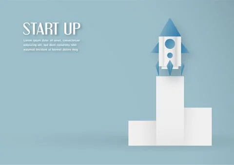Vector illustration with start up concept in paper cut, craft and origami sty Stock Illustration