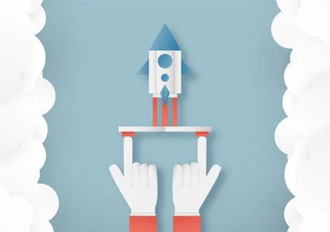 Vector illustration with start up concept in paper cut, craft and origami sty Stock Illustration