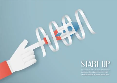 Vector illustration with start up concept in paper cut, craft and origami sty Stock Illustration
