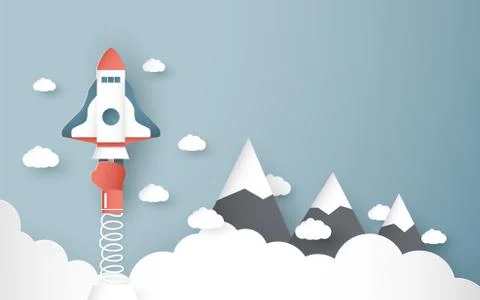 Vector illustration with start up concept in paper cut, craft and origami sty Stock Illustration