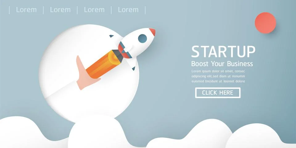 Vector illustration with start up concept in paper cut, craft and origami sty Stock Illustration
