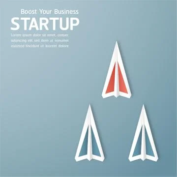 Vector illustration with start up concept in paper cut, craft and origami sty Stock Illustration