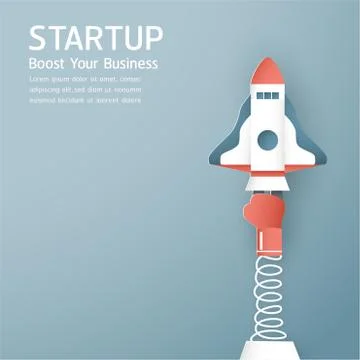 Vector illustration with start up concept in paper cut, craft and origami sty Stock Illustration