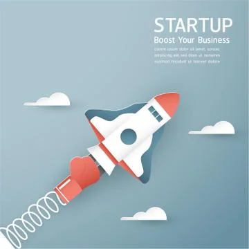 Vector illustration with start up concept in paper cut, craft and origami sty Stock Illustration
