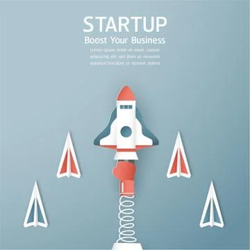 Vector illustration with start up concept in paper cut, craft and origami sty Stock Illustration