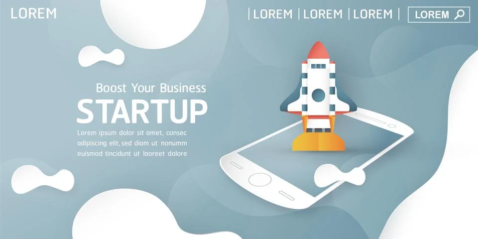 Vector illustration with start up concept in paper cut, craft and origami sty Stock Illustration