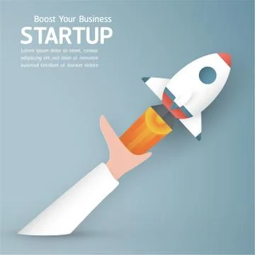 Vector illustration with start up concept in paper cut, craft and origami sty Stock Illustration