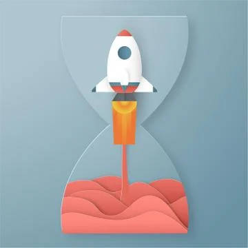 Vector illustration with start up concept in paper cut, craft and origami sty Stock Illustration