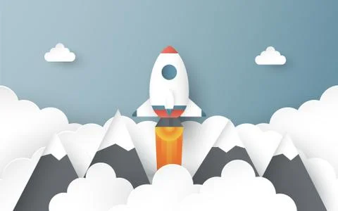 Vector illustration with start up concept in paper cut, craft and origami sty Stock Illustration