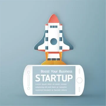 Vector illustration with start up concept in paper cut, craft and origami sty Stock Illustration