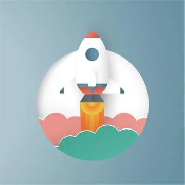 Vector illustration with start up concept in paper cut, craft and origami sty Stock Illustration
