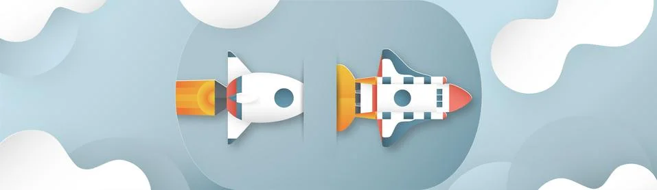 Vector illustration with start up concept in paper cut, craft and origami sty Stock Illustration