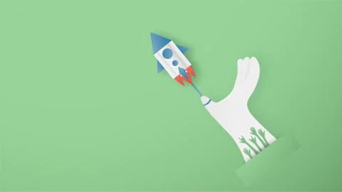 Vector illustration with start up concept in paper cut, craft and origami sty Stock Illustration