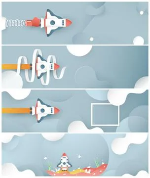 Vector illustration with start up concept in paper cut, craft and origami sty Stock Illustration