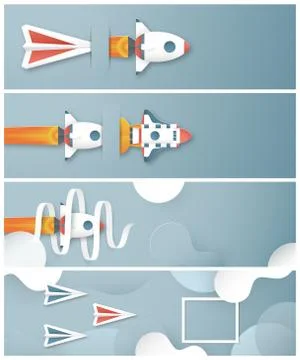 Vector illustration with start up concept in paper cut, craft and origami sty Stock Illustration