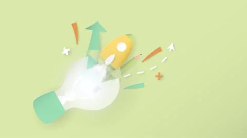 Vector illustration with start up concept in paper cut, craft and origami sty Stock Illustration