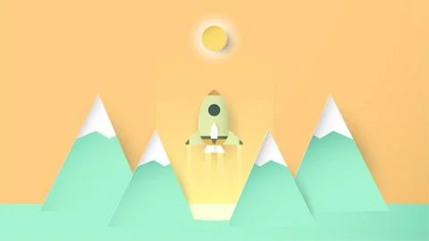 Vector illustration with start up concept in paper cut, craft and origami sty Stock Illustration