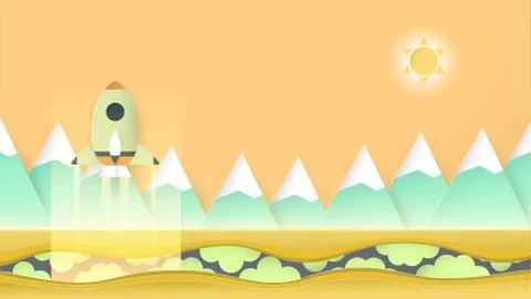 Vector illustration with start up concept in paper cut, craft and origami sty Illustrazione stock