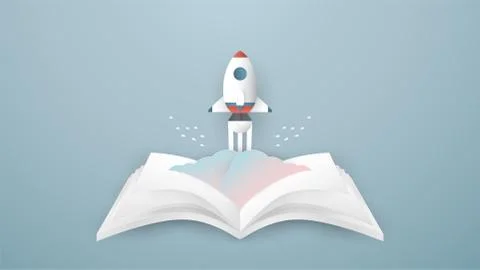 Vector illustration with start up concept in paper cut, craft and origami sty Stock Illustration