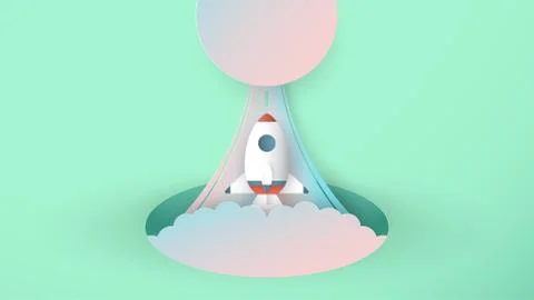 Vector illustration with start up concept in paper cut, craft and origami sty Stock Illustration