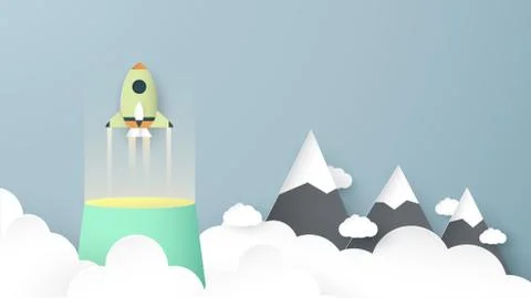 Vector illustration with start up concept in paper cut, craft and origami sty Stock Illustration