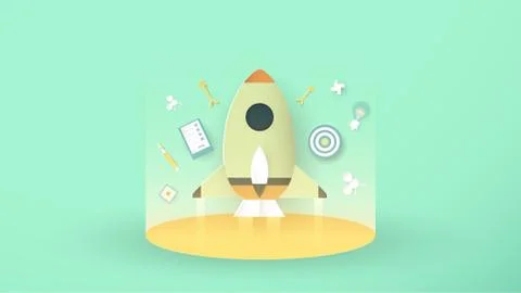 Vector illustration with start up concept in paper cut, craft and origami sty Stock Illustration