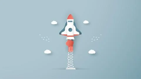 Vector illustration with start up concept in paper cut, craft and origami sty Stock Illustration